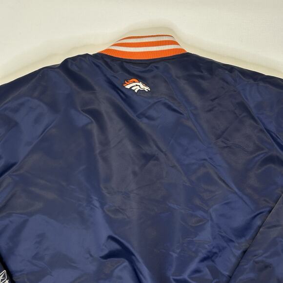 Vintage Denver Broncos Jacket Mens 3XL NFL Satin Bomber Reebok Blue Orange Snap - Picture 10 of 16